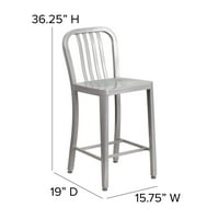 Flash mobilier comercial grad 24 mare argint metal interior-exterior contra înălțime scaun cu șipcă verticală înapoi