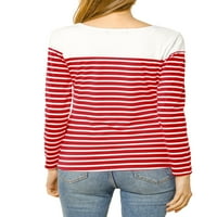 Chilipiruri unice femei culoare bloc dungi tricot Top mâneci lungi T-Shirt