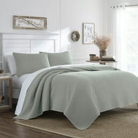 Nostalgia Fairview Ultra Moale Texturate Bumbac Solid Quilt, Salvie, Twin
