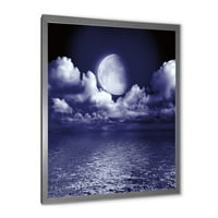 Designart 'noapte cu Lună Plină Pe Cer înnorat V' imprimare de artă încadrată nautică și de coastă