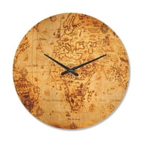 Designart 'Close Up lupă pe harta lumii' ceas de perete din lemn Rustic