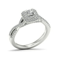 1 2CT TDW Printesa Cut diamant 10k Aur Alb Twist Gamba inel de logodna