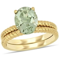 Miabella femei 2 carate T. G. W. Oval-Cut cuarț verde 14kt Aur Galben dublu trupa Solitaire inel de logodna