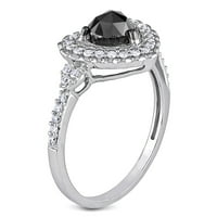 Miabella femei carate T. W. Black & White Diamond 10kt aur alb deschis inima Halo inel de logodna