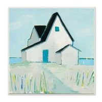 Stupell Industries liniștit Cape House nautic Pastel alb albastru pictură artă Neîncadrată imprimare artă de perete, 12x12