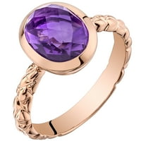 Oravo ct formă ovală violet ametist Solitaire inel în 14k a crescut de aur