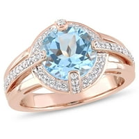 Miabella femei Carat T. G. W. cer albastru Topaz & Carat T. W. diamant 14kt Aur Roz Halo inel