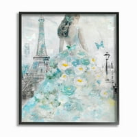 Stupell IndustriesParisian femeie cu fluture și albastru Floral Rochie PaintingFramed Wall Art de Main Line Art & Design