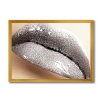 Aproape de buze de sex feminin cu argint strălucitoare înrămate fotografie panza arta Print