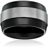 Safir Tungsten negru finisaj în două tonuri Comfort Fit verighete inele pentru bărbați, Dimensiune 10,5