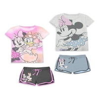 Minnie Mouse fete Tricouri Cu mânecă scurtă și delfin scurt Set de ținute Mix-and-Match Din 4 Piese, mărimi 4-16