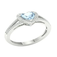 Imperial Gemstone 10k Aur Alb inima tăiat Aquamarine CT TW diamant Halo femei Inel