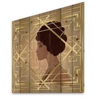 Designart 'Retro Girl în geometrii aurii Art Deco II' Imprimeu Modern pe lemn Natural de pin