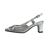 Clea femei lățime largă Rochie Slingback metalice pantofi de argint 6.5