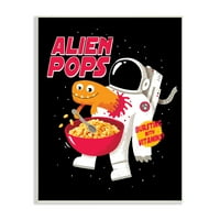 Stupell Industries Alien Pops îndrăzneț personaj Modern de desene animate cereale lemn artă de perete, 19, Design de Michael Buxton