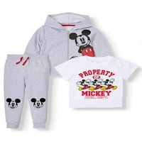 Hanorac Cu Fermoar Mickey Mouse Toddler Boy, Tricou Grafic Cu Mânecă Scurtă Și Set De Ținute Joggers Cu Șnur, 3 Piese