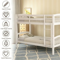 Cadru de pat supraetajat convertibil din lemn masiv Aukfa Twin peste twin cu scară și balustradă de siguranță pentru camera copilului,