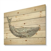 Designart 'Blue Whale Handpainted Watercolor' imprimare nautică și de coastă pe lemn Natural de pin