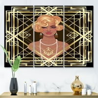 Retro fată în aur Art Deco Geometrics III pictura panza arta Print