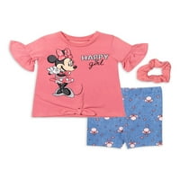 Minnie Mouse fete pentru bebeluși și fete pentru copii mici tricou cu mânecă cu volane și pantaloni scurți pentru biciclete, set