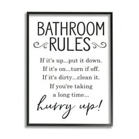Stupell Home D Industries Industries reguli minime de baie semn grăbește-te umor, 30, proiectat de Litere și căptușite