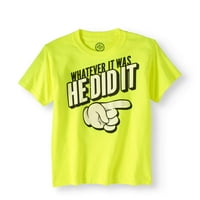 Tricou Grafic Pentru Băieți He Did It Humor Cu Mânecă Scurtă, Verde De Siguranță