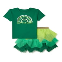 Tricou și fustă grafică pentru fete de Ziua Sfântului Patrick, set de ținute din 2 piese, mărimi 4-18