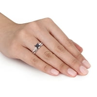 Miabella femei carate TW Printesa-Cut diamant negru 14kt Aur Alb Solitaire 2 piese Set de mireasa
