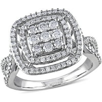 Carat T. W. diamant 10kt Aur Alb dublu-Halo inel de logodna