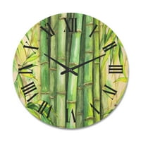Ceas de perete din lemn de tranziție Designart 'Bright and Green Bamboo Stems'