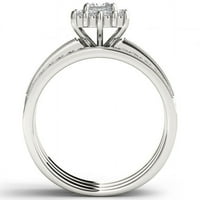 Carat T. W. diamant singur Halo două benzi 14kt aur alb inel de logodna Set