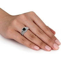 1-Carat TW diamant alb-negru 10kt Aur Alb Halo set de mireasă
