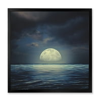 Designart' Super Luna Peste Marea Albastră ' Imprimare De Artă Încadrată Nautică Și De Coastă