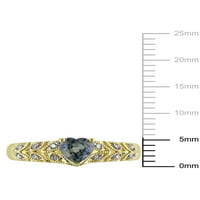 Carat T. G. W. Safir verde și diamant-Accent 10kt aur galben inel de inima