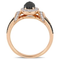 Carat T. W. diamant alb-negru 10kt Aur Roz Halo inel de logodna