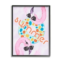 Stupell Industries Pink Summer Flamingo Pool Float Ochelari de soare tropicali artă grafică artă încadrată neagră imprimare artă