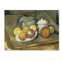 Marcă comercială Fine Art 'Strawtrimmed Vase Sugar Bowl And Apples' Canvas Art de Cezanne