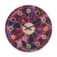 Designart 'Purple Orchid blossom colorful pattern' ceas de perete Modern din lemn de la mijlocul secolului