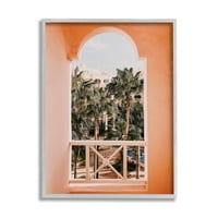 Stupell Tropicale Palmieri Fereastră Vedere Peisaj Fotografie Gri Încadrată Arta Imprimare Perete Arta