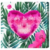 Wynwood Studio tipografie și citate Wall Art Canvas printuri 'Jungle Heart' Familie Citate și zicători-Roz, Verde