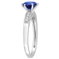 Miabella femei 1-CT creat safir albastru Carat diamant 10kt aur alb inel de logodna