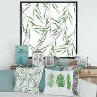 Designart 'frunze verzi tropicale pe alb în Summer Times II' imprimeu de artă de perete cu pânză tropicală încadrată