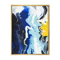 Designart 'Abstract Blue And Yellow Waves' Modern Framed Canvas Wall Art Print