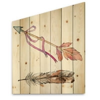 Designart 'pene de pasăre roz de la Wing on Arrow' Imprimeu boem și Eclectic pe lemn Natural de pin