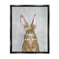 Stupell Industries Princess Bunny Rabbit poartă coroana Animal portret pictura Jet negru plutitoare înrămate panza imprimare arta