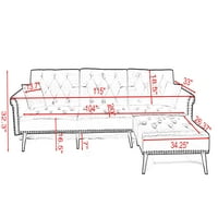 Canapea extensibilă secțională, pat futon de dormit convertibil din catifea cu șezlong reversibil pentru sufragerie