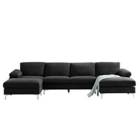 Set canapea sufragerie Aukfa-canapea secțională în formă de U cu Otoman-Canapele și canapele Coner convertibile-Negru