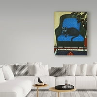 Marcă comercială Fine Art 'Green Cat On Blue Chair' Canvas Art de Jan Panico